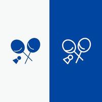 linha de primavera de esportes de raquete de badminton e ícone sólido de glifo banner azul linha e ícone sólido de glifo banner azul vetor