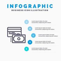 modelo de infográfico azul de pagamento de cartão de crédito 5 etapas modelo de ícone de linha vetorial vetor