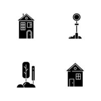 vida suburbana ícones de glifo preto definidos no espaço em branco vetor