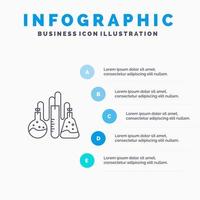 ícone de linha de ciência de laboratório de drogas químicas com fundo de infográficos de apresentação de 5 etapas vetor