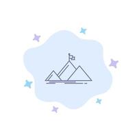 ícone azul da bandeira do pico da montanha do sucesso no fundo abstrato da nuvem vetor