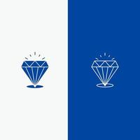 brilho de diamante linha de pedra cara e ícone sólido de glifo banner azul linha e ícone sólido de glifo banner azul vetor