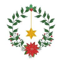 coroa decorativa de natal com flor e estrela pendurada vetor
