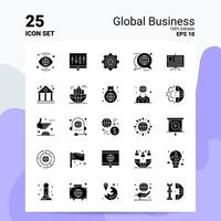 Conjunto de 25 ícones de negócios globais 100 eps editáveis 10 arquivos ideias de conceito de logotipo de negócios design de ícone de glifo sólido vetor