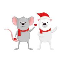 urso fofo com personagens de mouse feliz natal vetor