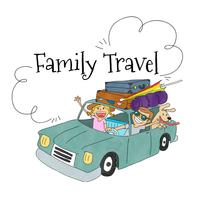 Cena de viagem com a família dentro de um carro com Baggages para viajar vetor