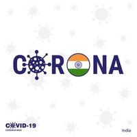 índia coronavírus tipografia covid19 bandeira do país fique em casa fique saudável cuide de sua própria saúde vetor