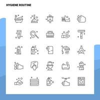 conjunto de ícone de linha de rotina de higiene conjunto 25 ícones vetor design de estilo minimalista ícones pretos conjunto de pacote de pictograma linear