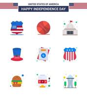 feliz dia da independência 9 pacotes de ícones de apartamentos para web e convite de impressão presidentes colocar chapéu branco editável dia eua vetor elementos de design