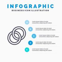 ícone de linha de noivado de casal de noivos com fundo de infográficos de apresentação de 5 etapas vetor