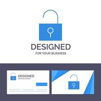 cartão de visita criativo e modelo de logotipo bloqueio ilustração vetorial de interface de usuário desbloqueada vetor