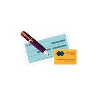 cheque de banco com caneta e cartão de crédito
