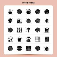 conjunto de ícones sólidos de 25 alimentos e bebidas design de estilo glifo vetorial conjunto de ícones pretos web e design de ideias de negócios móveis ilustração vetorial vetor