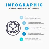 ícone de linha de bandeira de folha de canadá com fundo de infográficos de apresentação de 5 etapas vetor