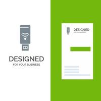 design de logotipo cinza de sinal de serviço wi-fi usb e modelo de cartão de visita vetor