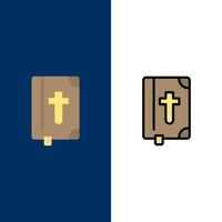 livro bíblia ícones de feriado de páscoa plano e conjunto de ícones cheios de linha vector fundo azul