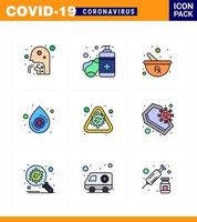 conjunto de ícones de prevenção de coronavírus 2019ncov covid19 corona cuidados com as mãos médicas gota preparando elementos de design de vetor de doença de coronavírus viral 2019nov
