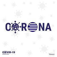 grécia coronavírus tipografia covid19 bandeira do país fique em casa fique saudável cuide de sua própria saúde vetor