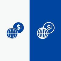 linha moderna de negócios mercados globais e ícone sólido de glifo banner azul linha e ícone sólido de glifo banner azul vetor