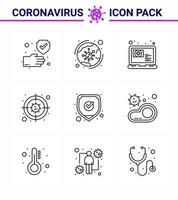 pacote de ícones de 9 linhas da doença do vírus corona suga como nomeação de bactérias de infecção de doença médica viral coronavírus 2019nov elementos de design de vetor de doença
