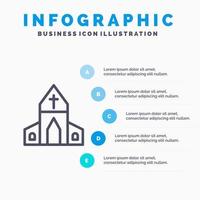 ícone da linha cruzada da páscoa da casa da igreja com fundo de infográficos de apresentação de 5 etapas vetor