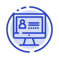 ícone de linha de linha pontilhada azul de segurança de internet do computador vetor