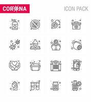 Pacote de ícones de coronavírus covid19 de 16 linhas, como mensagem de caso de vírus médico de medicina, elementos de design de vetor de doença viral de coronavírus 2019nov