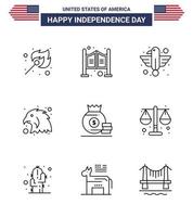 grande pacote de 9 eua feliz dia da independência eua linhas vetoriais e símbolos editáveis de bolsa águia estado de pássaro americano editável dia eua vetor elementos de design