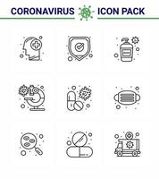 conjunto de ícones de prevenção de coronavírus 25 vírus antivírus azul garrafa microscópio bactérias virais coronavírus doença de 2019nov vetor elementos de design