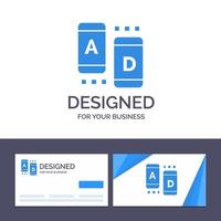 cartão de visita criativo e modelo de logotipo marketing de anúncio on-line ilustração vetorial de tablet vetor