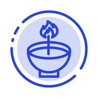 comemore deepam deepavali diwali festival lâmpada ícone de linha pontilhada azul claro vetor