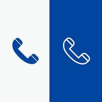 ligue para contato telefone linha telefônica e ícone sólido de glifo banner azul linha e ícone sólido de glifo banner azul vetor