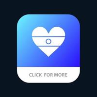bandeira indiana coração coração bandeira botão de aplicativo móvel android e ios versão glifo vetor