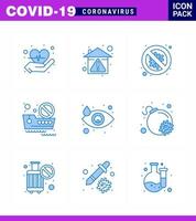 ícone de conscientização de coronavírus 9 ícones azuis ícone incluído chorando navio bactérias perigo de cruzeiro vírus viral doença 2019nov vetor elementos de design