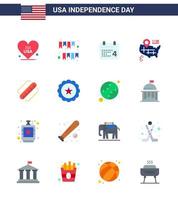4 de julho eua feliz dia da independência ícone símbolos grupo de 16 apartamentos modernos de mapa de partido americano americano americano editável dia eua vetor elementos de design