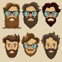 personagens hipster, subcultura, penteado retrô, rostos barbudos vetor