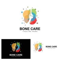 logotipo de cuidado ósseo, vetor de saúde corporal, design para saúde óssea, farmácia, hospital, marca de produtos de saúde