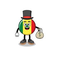 ilustração de mascote de bandeira do senegal homem rico segurando um saco de dinheiro vetor