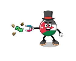 ilustração de personagem da bandeira da Jordânia pegando dinheiro com um ímã vetor