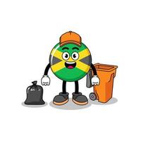 ilustração do desenho animado da bandeira da jamaica como coletor de lixo vetor