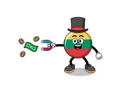 ilustração de personagem da bandeira da lituânia pegando dinheiro com um ímã vetor