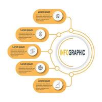 modelo de círculo infográfico, ilustração de dados de negócios de 5 etapas, modelo de infográfico de cronograma de apresentação. vetor