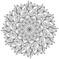 mandala com corações, folhas e padrões ornamentados, página para colorir meditativa para dia dos namorados vetor