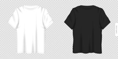 ilustração vetorial realista esp 10 layout de camiseta, conjunto vetorial de layouts de camiseta branca e preta com solução universal de vista frontal para publicidade de roupas da moda para homens e mulheres vetor