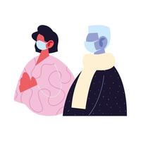 desenho de avatar de homem e mulher com desenho vetorial de máscara vetor