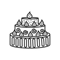 grande bolo de aniversário com glacê. estilo de desenho animado. mão desenhada linha arte ilustração vetorial isolada no fundo branco. vetor
