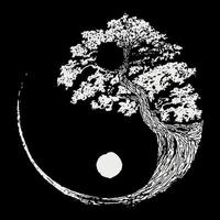 árvore bonsai preto e branco no símbolo yin yang vetor