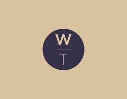 imagens vetoriais de design de logotipo moderno e elegante de letra wt vetor