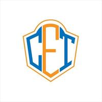 design de logotipo escudo monograma abstrato cet em fundo branco. logotipo da carta inicial criativa cet. vetor
