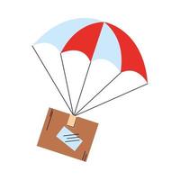 caixa de papelão flutuando no ar com um paraquedas vetor